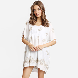 Boho Paisley Embroidered Tunic Dress