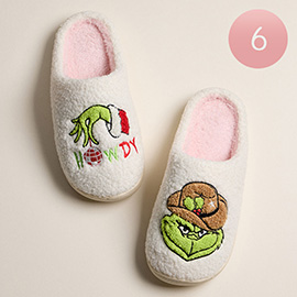 6Pairs - Howdy Western Grinch Green Monster Holiday Indoor Slippers