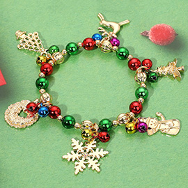 Christmas Bell Tree Rudolph Snowflake Snowman Charm Stretch Bracelet