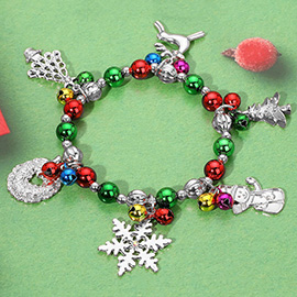 Christmas Bell Tree Rudolph Snowflake Snowman Charm Stretch Bracelet