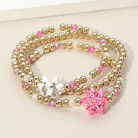 3PCS - Christmas Gift Bow Accented Metal Ball Stretch Bracelets