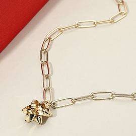 Christmas Bow Pendant Paperclip Chain Necklace