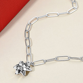 Christmas Bow Pendant Paperclip Chain Necklace