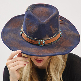 Vintage Decorative Distressed Fabric Band Rustic Cowgirl Western Fedora Hat