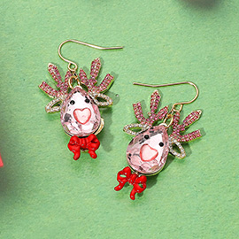 Glittered Crystal Reindeer Dangle Earrings