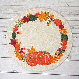 Fall Pumpkin Wreath Printed Round Placemat