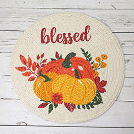 BLESSED Message Fall Pumpkin Printed Round Placemat