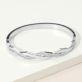 Stainless Steel Geometric CZ Stone Paved Hinged Bangle Bracelet