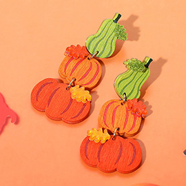 Wooden Fall Pumpkin Gourd Drop Earrings