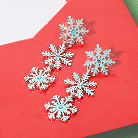 Glittered Triple Snowflake Link Drop Earrings