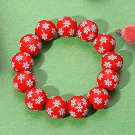 Wooden Christmas Snowflake Ball Beaded Stretch Bracelet