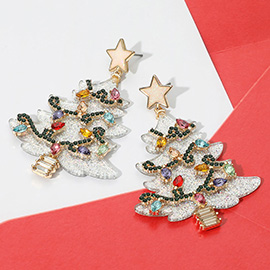 Rhinestone Embellished Resin Christmas Tree Dangle Earrings