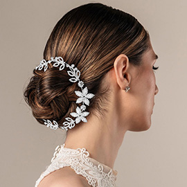 CZ Stone Paved Flower Accent Leaf Vine Bun Wrap Headpiece