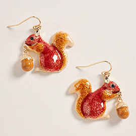 Whimsical Squirrel Acorn Charm Dangle Earrings