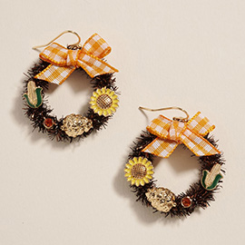 Fall Sunflower Acorn Corn Wreath Earrings