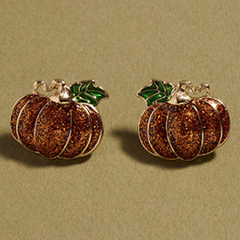 Glittered Enamel Thanksgiving Pumpkin Stud Earrings