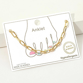 Gold Dipped CZ Stone Paved Link Paperclip Chain Anklet