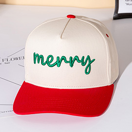 MERRY Message Embroidered Five Panel Canvas Snapback Baseball Cap