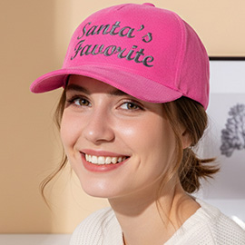 SANTAS FAVORITE Message Embroidered Five Panel Canvas Snapback Baseball Cap