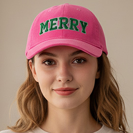 MERRY Message Embroidered Corduroy Baseball Cap