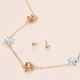 Christmas Gift Bow Charm Link Station Necklace