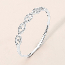 CZ Stone Paved Mariner Link Hinged Bangle Bracelet