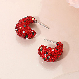 Bling Studded Small Chunky Teardrop Holiday Hoop Earrings