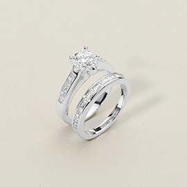2PCS - CZ Stone Embellished Ring Set