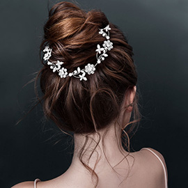 Vintage Inspired CZ Floral Vine Bun Wrap Headpiece