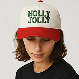 HOLLY JOLLY Message Embroidered Five Panel Canvas Snapback Baseball Cap